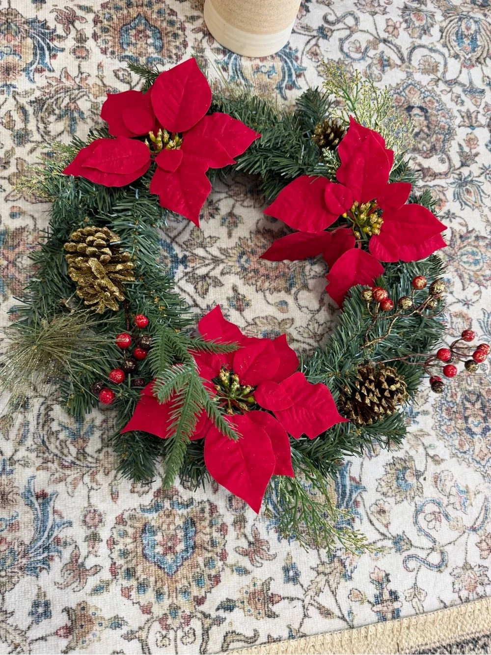 New Christmas Wreath Festive Red Poinsettia Holiday Wreath by old time pottery